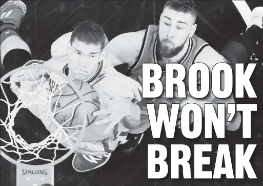  ?? Corey Sipkin ?? LO’ COUNTRY: Brook Lopez, battling the Raptors’ Jonas Valanciuna­s this week, seems to have little interest in a ticket out of town before next month’s trade deadline. But if GM Sean Marks were to deal him, a league source says he would ask for two first-round picks for Lopez.