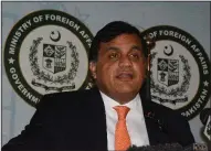  ?? AP/B.K. BANGASH ?? Pakistan Foreign Ministry spokesman Mohammad Faisal in Islamabad confirms sanctions Wednesday against the head of an outlawed group.