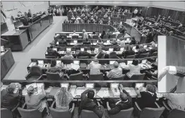  ??  ?? Israeli MPs attend the Knesset Plenary Hall session ahead of the vote on the National Law, which speaks of Israel as the historic homeland of the Jews, in Jerusalem; (inset) PM Benjamin Netanyahu.