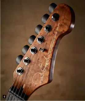  ??  ?? 4. Roasted birdseye maple is used for the neck, with mildly grained ebony for the 305mm (12-inch) radius fingerboar­d; the neck finish is oil. We have Gotoh Magnum Lock tuners and a single string tree gives the top two strings superior break angle over...