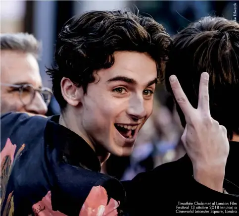  ??  ?? Timothée Chalamet al London Film Festival 13 ottobre 2018 tenutasi a Cineworld Leicester Square, Londra