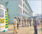  ?? AP ?? Police officers at the District General Hospital in Bhandara, about 70 kilometres from Nagpur, on Saturday.