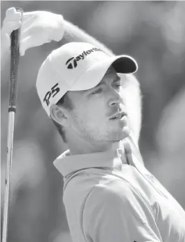  ??  ?? Abbotsford’s Nick Taylor watches his tee shot on No. 9 during the third round of the RBC Heritage tournament on Saturday at Hilton Head Island, South Caroline.