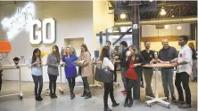  ?? Liz Hafalia / The Chronicle ?? Pinterest employees line up in San Francisco in February before the company announced new products.