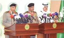  ??  ?? Interior Ministry spokesman Maj. Gen. Mansour Al-Turki, left, speaks during a press conference in Riyadh on Wednesday. (SPA)