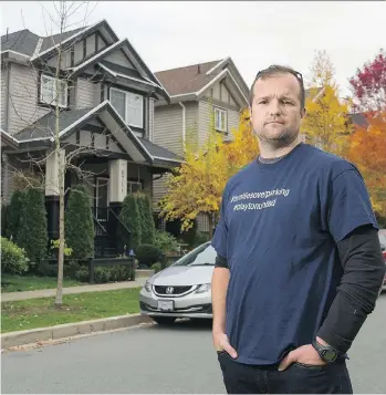  ?? RICHARD LAM ?? Greg Garner, a homeowner in Surrey’s Clayton Heights neighbourh­ood, disputes a claim by the city that a complaint was lodged regarding his home’s rental suite.