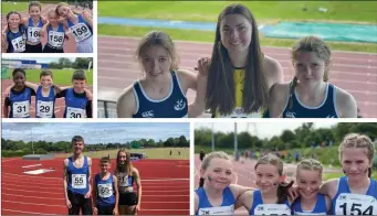  ?? ?? Sophie Thomas, Darcie Black and Amy Jenkinson (top, main photo); Callum Newton, Charlie Hunter and Kirstin Penman (below left), and the Superteams girls’ A, B and boys’ teams all competed well for the club. Photos: Dunfermlin­e Track and Field