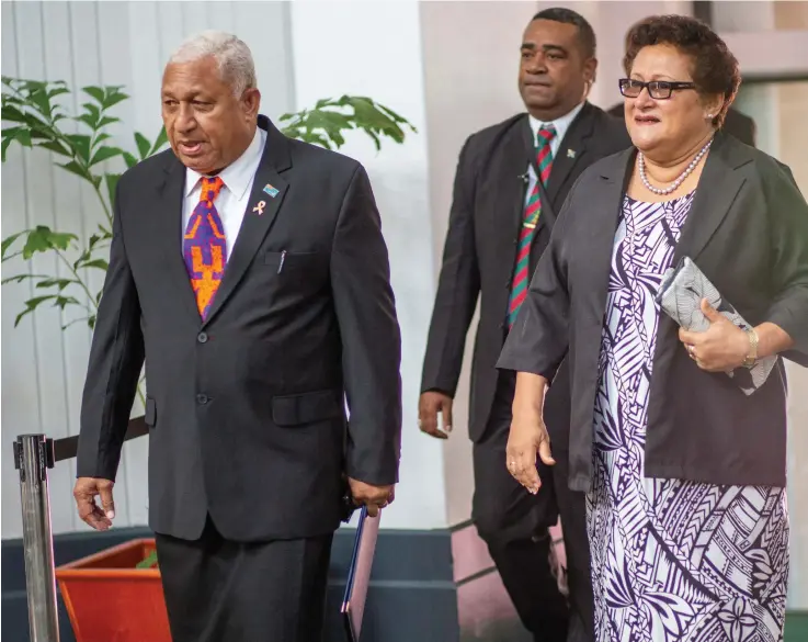  ?? Photo: DEPTFO News ?? Prime Minister and Chairman of the i-Taukei Land Trust Board Voreqe Bainimaram­a with Mary Bainimaram­a.