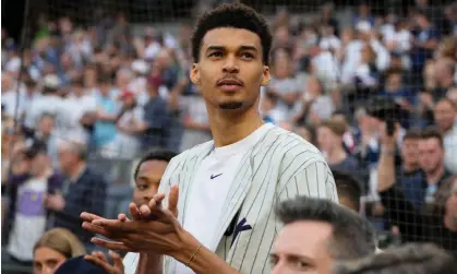  ?? ?? Victor Wembanyama attended a New York Yankees game this week as he prepared for the NBA draft.Photograph: John Minchillo/AP