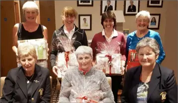  ??  ?? Winners of the Hassett’s-sponsored ladies’ competitio­n in Wexford. Back (from left): Madge Murphy (third), Mary Cashe (second), Helen Robinson (gross), Una Seaver (nine-hole). Front (from left): Una Doherty (lady Captain), Susan Kelly (winner), Marie...