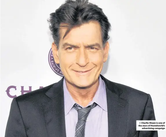  ??  ?? > Charlie Sheen is one of the stars of Hostelworl­d’s advertisin­g campaign