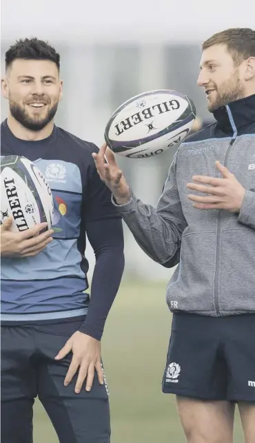  ??  ?? 0 Back in harness: Ali Price, left, is looking forward to linking up again with Finn Russell for Scotland.