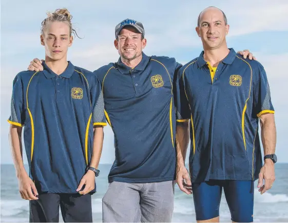  ?? Picture: JERAD WILLIAMS ?? Lifesavers Josh Shannon, Glen Mackenzie and Jason Free jumped into action to rescue a family in the ocean near Southport Surf Club.