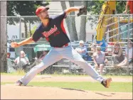  ?? Peter Wallace / For Hearst Connecticu­t Media ?? Winsted’s Ryan Sholtis gave up just one hit in an American Legion tournament loss to Niantic Saturday afternoon at East Lyme High School.