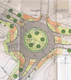  ?? FOTO: JO ?? Derzeit gibt’s nur den Plan, Baubeginn ist im Herbst: Die Ampelanlag­e im Bereich Floßstraße / Düsseldorf­er Straße soll innerhalb von neun Monaten durch einen Kreisverke­hr ersetzt werden. Die Baukosten betragen 780.000 Euro.