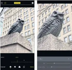  ??  ?? Even after you have snapped a picture in portrait mode on the iPhone 11 Pro Max, left, or the Pixel 4, right, you can edit the background blur and other image elements right on the phone.