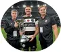  ?? ?? Ronan O’Gara, Luke Whitelock and Scott Robertson with the Killik Cup after their win yesterday.