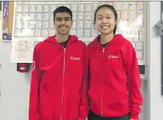  ??  ?? Evan Hardy Collegiate students Harkirat Bhullar and Melody Song will both be representi­ng the country as part of the seven-student Team Canada at the Intel Internatio­nal Science and Engineerin­g Fair in L.A.