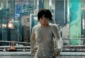  ??  ?? Scarlett Johansson as The Major in front of a futuristic Tokyo (Wellington in disguise) for Ghost in the Shell.
