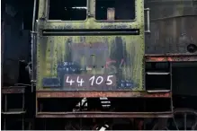  ?? TONY STREETER ?? Paint, rust, moss… nature has colonised the cabside of ‘Jumbo’ 2-10-0 No. 44.2105, a locomotive that survived on the Deutsche Reichsbahn’s books until 1992, latterly at Eisenach.