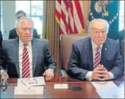  ?? AP FILE ?? Donald Trump and secretary of state Rex Tillerson in a Cabinet meeting at the White House.