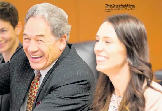  ?? Images Photo / Getty ?? Winston Peters and Jacinda Ardern need to sort out their difference and present a united front.