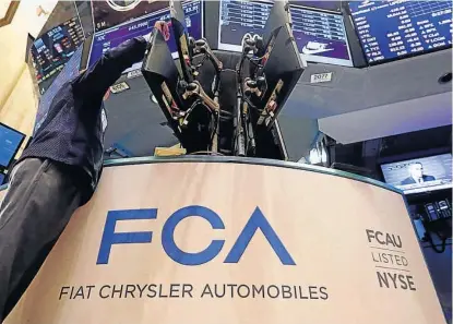  ?? (AP) ?? Mercado de valores. Las acciones del consorcio Fiat Chrysler cayeron 18 por ciento en una hora.