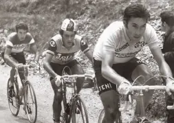  ??  ?? Tra gli assi Battaglin sulle strade del Giro segue Merckx, dietro Gimondi