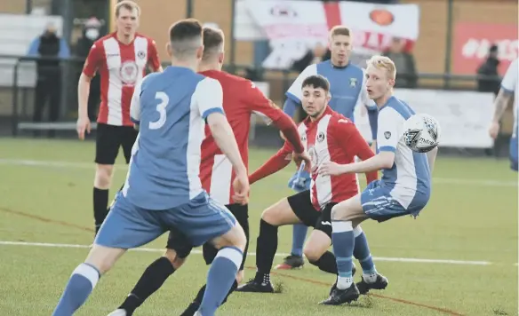  ??  ?? Sunderland West End (red/white) in action against Easington Colliery at the Ford Sports Hub Sports Complex, on Saturday.