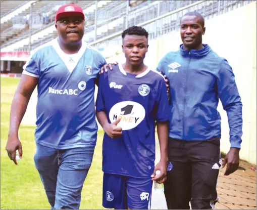  ??  ?? BLUE WONDER-KID . . . Teenage Dynamos forward Kudzanai Dhemere receives a guard of honour after his stunning goal powered the Glamour Boys to victory over bitter rivals CAPS United in a Commander ZNA Charities Cup semi-final at the National Sports...