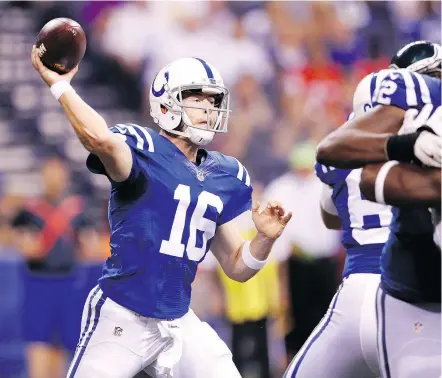  ?? — GETTY IMAGES FILES ?? Quarterbac­k Scott Tolzien is expected to make his season debut with the Indianapol­is Colts on Thursday when they host the Pittsburgh Steelers. Tolzien replaces a concussed Andrew Luck.