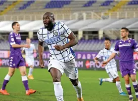  ??  ?? Inter’s Romelu Lukaku celebrates after scoring against Fiorentina during their Italian Cup last-16 game on Wednesday