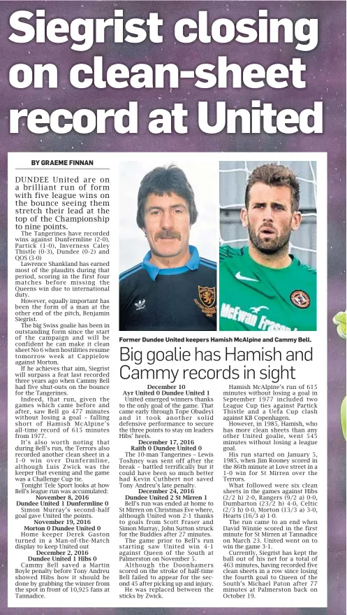  ??  ?? Former Dundee United keepers Hamish McAlpine and Cammy Bell.
