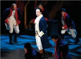  ?? (Photo by Evan Agostini/Invision/AP, File) ?? Lin-Manuel Miranda and the cast of “Hamilton” perform at the Tony Awards on June 12, 2016, in New York. Next year, you’ll be able to see the original Broadway cast of “Hamilton” perform the musical smash from the comfort of a movie theater. The Walt Disney Company said Feb. 3 it will distribute a live capture of Lin-Manuel Miranda’s show in the United States and Canada on Oct. 15, 2021.