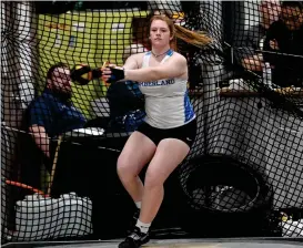  ?? File photo ?? Cumberland senior Nicolette Ducharme’s hard work during the pandemic paved the way for the future Brown Bear to win the state shot put title last month at the PCTA.