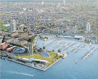  ?? ARTIST’S CONCEPT WATERFRONT SHORES ?? An artist’s rendering of the proposed Waterfront Shores Pier 8 developmen­t.