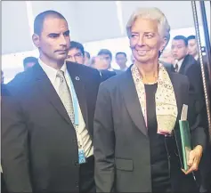  ??  ?? Lagarde (right) arriving for the G20 High-level Tax Symposium during a meeting of G20 finance ministers in Chengdu, in China’s Sichuan province yesterday. — AFP photo