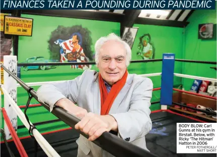  ?? PETER FOTHERGILL/ MATT SHORT ?? BODY BLOW: Carl Gunns at his gym in Birstall. Below, with Ricky ‘The Hitman’ Hatton in 2006