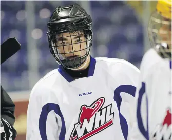  ??  ?? Offensive blue-liner Luke Reid, the Royals’ first pick in the 2016 WHL bantam draft, got his first look at Save-on-Food Memorial Centre on Wednesday.