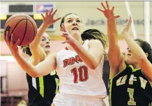  ?? RYAN MCLEOD ?? Calgary Dinos guard Brianna Ghali, shown here in a file photo, had 23 points in an 81-41 victory over the University of Alberta Pandas in Canada West women’s basketball action Thursday night in Calgary.