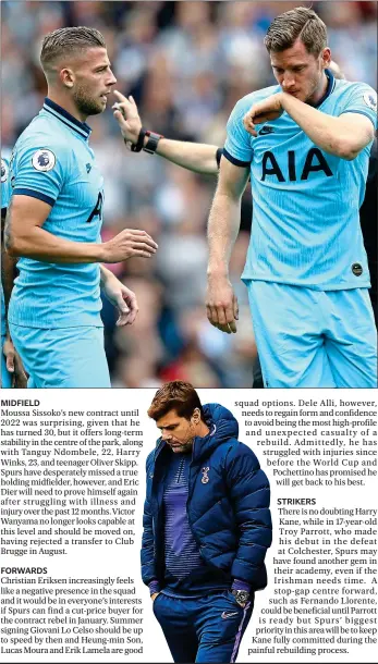  ??  ?? Back issues: Toby Alderweire­ld and Jan Vertonghen, in action against Brighton, have conceded 10 goals in two games
