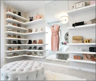  ?? LA Closet Design/The Washington Post ?? This closet, designed for lifestyle blogger Jessi Malay by LA Closet Design, features floating shelves to display her collection of shoes.