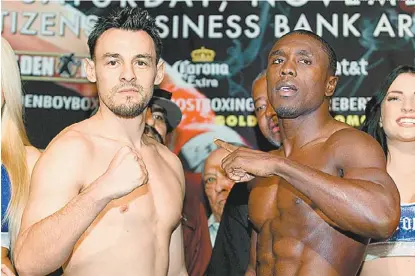  ??  ?? Robert Guerrero y Andre Berto, en el pesaje realizado ayer