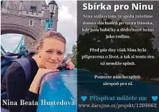  ?? FOTO FACEBOOK.COM/ANNA HUSTED ?? Odkaz mrtvé dívky.
Jen chvíli po uvedení sbírky se na jejím kontě začaly scházet