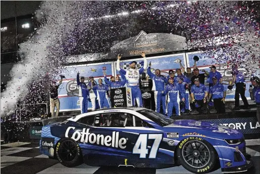  ?? JOHN RAOUX/AP ?? Ricky Stenhouse Jr. celebrates in Victory Lane after winning the NASCAR Daytona 500 at Daytona Internatio­nal Speedway on Sunday in Daytona Beach, Florida. Fans come to the races for many reasons, but mostly they come to see the drivers and their risky run around the tracks.