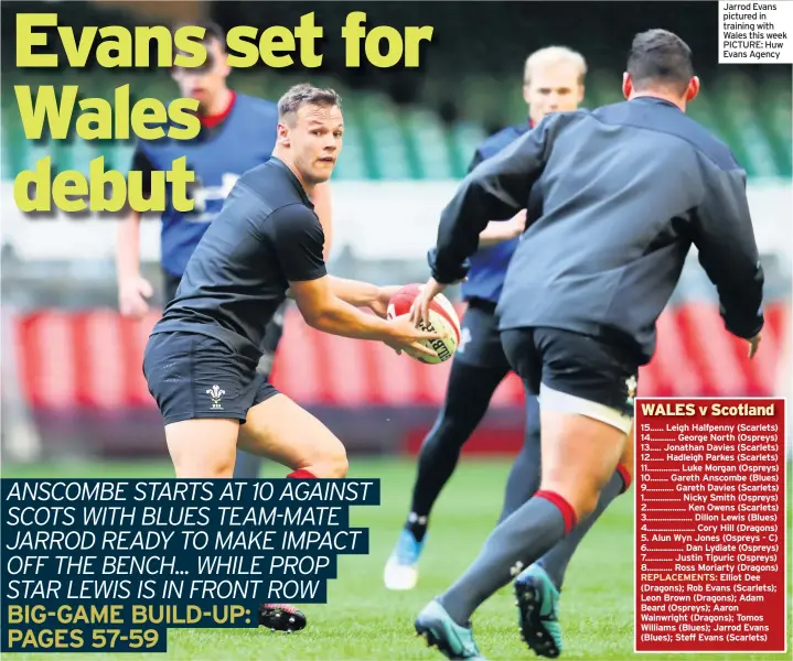  ??  ?? Jarrod Evans pictured in training with Wales this week PICTURE: Huw Evans Agency