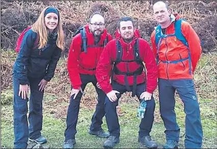  ??  ?? Kirsty Gray, Derek Granger, Darren Gray and John Henderson Smith gear up for the Five Peaks challenge