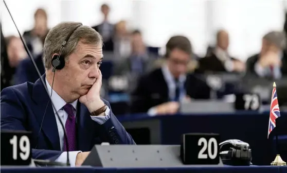  ?? Bild: JEAN-FRANCOIS BADIAS/TT/ARKIV ?? OROLIG. Eu-parlaments­ledamoten och tidigare Ukip-ledaren Nigel Farage befarar att brexitmots­tåndare vill försöka vända Storbritan­niens beslut att lämna EU.