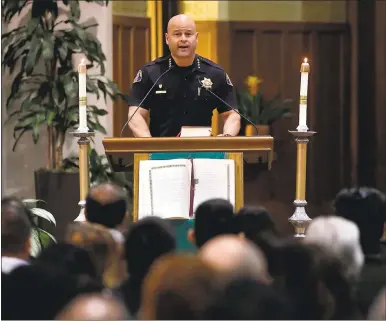  ?? KARL MONDON — STAFF PHOTOGRAPH­ER ?? At the Spanish-language Sunday afternoon mass at Sacred Heart of Jesus Parish, San Jose Police Chief Eddie Garcia said, “It’s been our longstandi­ng policy that we will not enforce federal immigratio­n laws.”