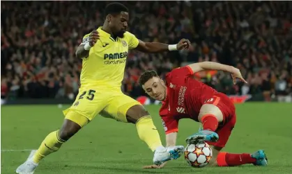  ?? ?? Serge Aurier plays for Villarreal against Liverpool in last season’s Champions League semi-final. Photograph: Tom Jenkins/The Guardian